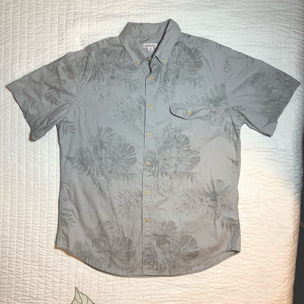 Merona Grey Button Down Hawaiian Shirt